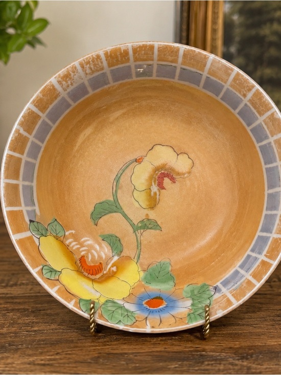 Other - Vintage Japan Lusterware Floral Plate 8” Hand Painted Art Deco Orange